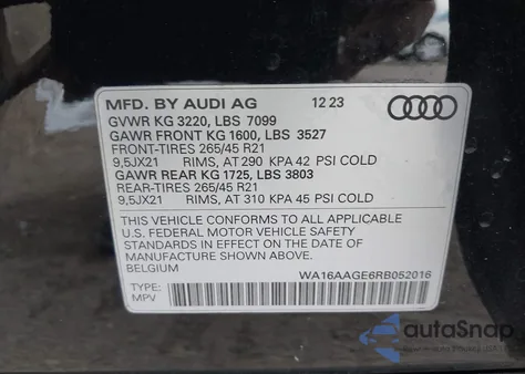 2024 Audi Q8 E-Tron Prestige Quattro from USA, damaged, VIN WA16AAGE6RB052016